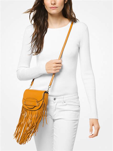 michael kors cary small fringed leather saddle bag|Michael Kors extra small crossbody.